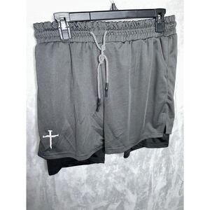 Three Nails Shorts Gray  Large Lined Performance Gym Training Running Christian